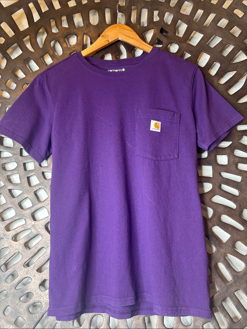 💜 Carhartt Purple Pocket T Shirt Logo Patch Loose Fit Men’s Small 4-6 Cotton 💜
